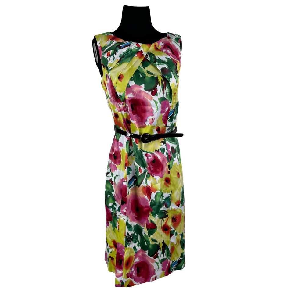 ALYXdress Floral Sheath Dress Sz 6 Ruched Neck Yellow Pink Summer Wedding guest